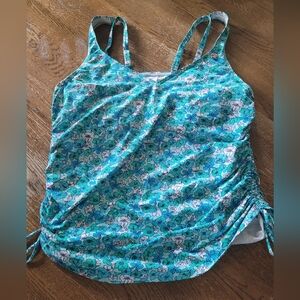 Lands End Runched Sides In Shades Of Blue and White Women's Swim Top Size 18